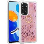 Pilanix Xiaomi Redmi Note 11S Kılıf Simli Sıvılı Kalpli Yüzüklü Milce Kapak - Pembe