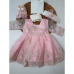 PİLEKİ BABY Kaliteli Lüks Dantelli Kız Bebek Mevlüt Elbisesi, Doğum Günü Özel Gün Bebek Elbise - Pembe - 0 - 3 Ay