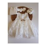 PİLEKİ BABY Kız Bebek 4 Parça Yenidoğan 0 4 Ay Gelinlik Elbise Mevlütlük Set Dantel Gelinlik
