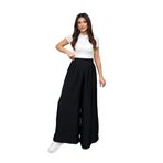 Pileli Arka Beli Lastikli Geniş Paça Filamlı Keten Palazzo Pantolon 8980 (Siyah, 4XL)