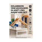 Pileli Store 24'lü Ahşap Takım Elbise Askısı Seti | Kıskaçlı Pantolon Askısı Kaymaz Çentikli Ceket Ask - Renkli