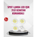 Pileli Store 3 Lü Pilli Kablosuz LED Spot Lamba Seti Kumandalı Kolay Montaj Aydınlatma - 1 m - Renkli