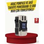 Pileli Store Araç Lastik Şişirme Pompası ve Akü Takviye Powerbank Bir Arada - Renkli