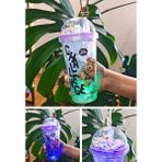 Pileli Store Challange Ayıcık Suluk Pipetli Buzlu Cam Görünümlü LED Işıklı 450 ml Çift Katman Mika 2768 Mor - 1 - Renkli