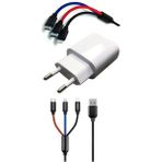 Pileli Store Çoklu Hızlı Şarj Kablosu ve Hızlı Şarj Soketi Type-C Mikro Iphone Uyumlu 1.2 Metre 3A - Renkli
