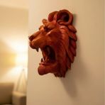 Pileli Store Dekoratif Asılabilir Aslan Başı 3D Duvar Heykeli Gold Red 20X21 cm - Renkli - 20 x 21 cm
