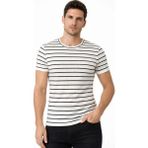 Pileli Store Erkek Çizgili Yazlık Triko T-Shirt Slim Fit Dar Kesim Body Bisiklet Yaka - Beyaz - 2XL
