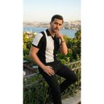 Pileli Store Erkek Kısa Kollu Polo Yakalı Blok Desenli Triko Bluz - Siyah - Standart