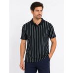 Pileli Store Erkek Pike Kumaş Çizgili Polo Yaka Tişört Kısa Kol Yazlık T-Shirt - Siyah