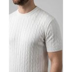 Pileli Store Erkek Yazlık Triko Dokuma Tişört Kısa Kol Bisiklet Yaka Örgü Desenli T-Shirt - Beyaz