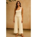 Pileli Store Kadın Beyaz Tek Omuzlu Şık Bluz & Geniş Paça Pantolon Ikili Takım - L - XL