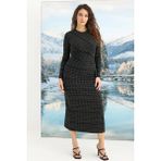 Pileli Store Pilelistore Desenli Uzun Kollu Elbise - Siyah - XL