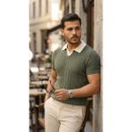 Pileli Store Pilelistore- Erkek Desenli Kısa Kollu Triko Tişört - %100 Pamuk Akrilik - Haki