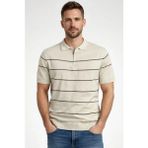 Pileli Store Pilelistore- Erkek T-Shirt Çizgili Triko Dokuma Kumaş Polo Yaka Yarım Fermuarlı Regular Kalıp Tişört - Bej - 2XL