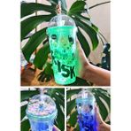 Pileli Store Risk Ayıcık Suluk Pipetli Buzlu Cam Görünümlü LED Işıklı 450 ml Çift Katman Mika 2768 Yeşil - 1 - Renkli