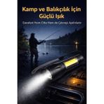 Pileli Store USB Şarjlı Zoomlu Mini El Feneri Yan Cob LED Q5 Güçlü Işık Sos Mod Kutulu Kamp ve Balıkçı - 0,5