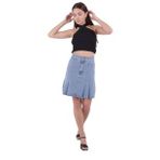 Pileli ve Çan Modelli Cepsiz Astarsız Kadın Kısa Kot Etek Durulanmış Mavi Denim Yaz / Bahar