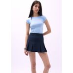 Pileli Yüksek Bel Mini Lacivert Etek - 40
