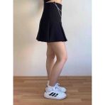 Pileli Zincir Detaylı Mini Etek - 000-Siyah