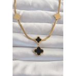 pilelistore 316L Çelik Gold Renk İtalyan Zincirli Mineli Yonca Kolye - TJ-BKO8969