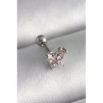 Pilelistore 316L Çelik Gümüş Renk Pembe Zirkon Taşlı Kelebek Tragus Piercing - Tj-Pr1241