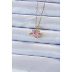 Pilelistore 316L Çelik Zincir Altın Renk Pembe Zirkon Taşlı Satürn Görünümlü Kalp Kolye - Tj-Bko9220
