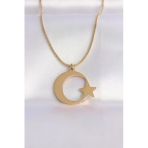 pilelistore 316L Çelik Zincir Gold Renk Ay Yıldız Unisex Kolye - TJ-BKO8699