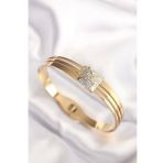 pilelistore 316L Çelik Zirkon Taşlı Gold Renk Kadın Kelepçe Bilezik - TJ-BB6024