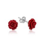 Pilelistore 925 Ayar Gümüş Kırmızı Gül Küpe