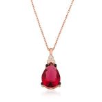 pilelistore 925 Ayar Gümüş Kırmızı Topaz Damla Kolye