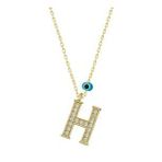 pilelistore 925 Ayar Gümüş Nazar Gold H Harfi Kadın Gümüş Kolye