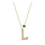 pilelistore 925 Ayar Gümüş Nazar Gold L Harfi Kadın Gümüş Kolye
