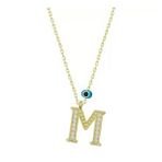 pilelistore 925 Ayar Gümüş Nazar Gold M Harfi Kadın Gümüş Kolye
