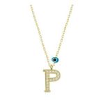 pilelistore 925 Ayar Gümüş Nazar Gold P Harfi Kadın Gümüş Kolye
