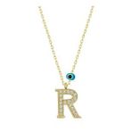 pilelistore 925 Ayar Gümüş Nazar Gold R Harfi Kadın Gümüş Kolye