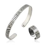 pilelistore 925 Ayar Gümüş Zebra Desenli Bileklik Ve Yüzük Set