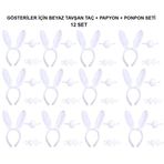 pilelistore Beyaz Tavşan Kostüm Seti – Taç, Papyon, Kuyruk (12’li Paket)