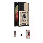 Pilelistore™ Galaxy S23 Ultra Kılıf Ahenk Klasik - Siyah Autokit 5İn1 Fiber Hayalet Cam Ekran Koruyucu + Metal Kamera Le