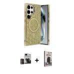 Pilelistore™ Galaxy S24 Ultra Kılıf Eksen Çizgi - Siyah Bilvis Hayalet Cam Ekran Koruyucu + Pvd Metal Kamera Lens - Gd
