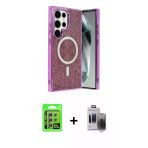 Pilelistore™ Galaxy S24 Ultra Kılıf Eksen Çizgi - Siyah Vanessa Magic Hayalet Cam + Raze Metal Kamera Lens - Gs