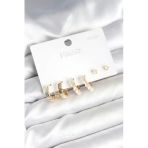 pilelistore Gold Renk Pirinç Halka 925 Ayar Gümüş Çivili Kadın Küpe Seti - TJ-BKP11272