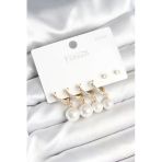 pilelistore Gold Renk Zirkon Taşlı Pirinç İncili 925 Ayar Gümüş Çivili Küpe Seti - TJ-BKP11267
