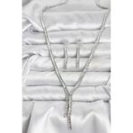 pilelistore Gümüş Renk Baget Zirkon Taşlı Kadın Kolye Küpe Set - TJ-BKO10637