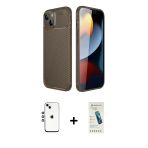 Pilelistore™ İphone 14 Kılıf Eksen Form Prime - Şeffaf Pasifik Cam Ekran Koruyucu + Shine Kamera Lens - Gs