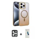 Pilelistore™ İphone 15 Pro Max Kılıf Ahenk Doku Özel Seri - Şeffaf Pasifik Cam Ekran Koruyucu + Pvd Metal Kamera Lens -