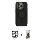 Pilelistore™ İphone 15 Pro Max Kılıf Ahenk Form Serisi - Siyah Bilvis Hayalet Cam Ekran Koruyucu + Pvd Metal Kamera Lens