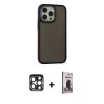 Pilelistore™ İphone 15 Pro Max Kılıf Eksen Işık - Siyah Bilvis Hayalet Cam Ekran Koruyucu + Pvd Metal Kamera Lens - Lt
