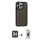 Pilelistore™ İphone 15 Pro Max Kılıf Eksen Işık - Siyah Bilvis Hayalet Cam Ekran Koruyucu + Pvd Metal Kamera Lens - Sh