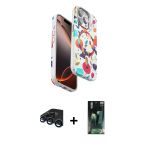 Pilelistore™ İphone 15 Pro Max Kılıf Siluet Doku - Şeffaf 360 Full Body Arka Koruyucu + Raze Metal Kamera Lens - Lt