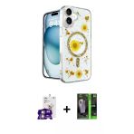 Pilelistore™ İphone 16 Kılıf Kozmos Doku - Şeffaf 360 Full Body Arka Koruyucu + Bilvis Titan Kamera Lens - Gs